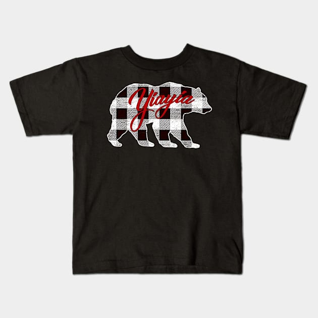 Black And White Buffalo Plaid Yiayia Bear Shirt Matching Pajama Family Kids T-Shirt by tabaojohnny